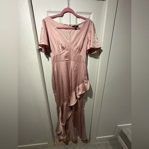 Powder Pink ruffle slit detail dress